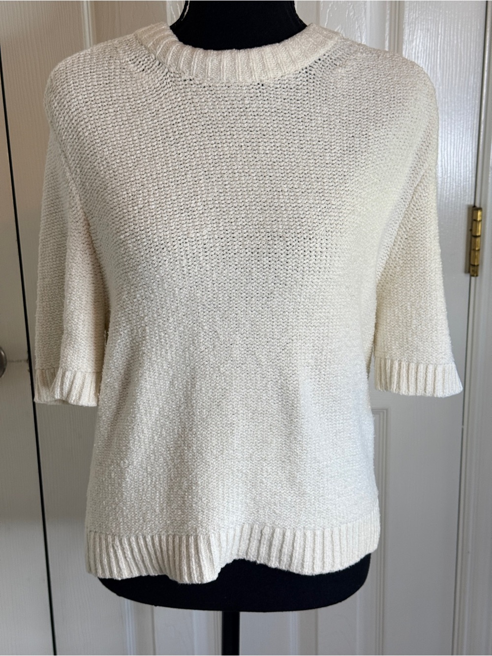 Abercrombie & Fitch Madeline Textural Crew Sweater Tee Cream White Small S